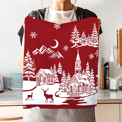 Arquiel 2 Pcs Snowman Christmas Kitchen Towel 100% Cotton Winter Absorbent Dish Towel 70 x 48 cm Housewarming Red Farmhouse Decorative Hand Towel for