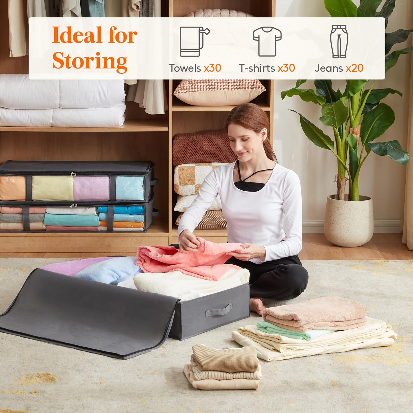 Lifewit 4 Pack Under Bed Storage,65L Clothes Storage Bags with Clear Window