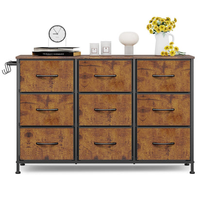 Chest of Drawers 9-Drawer Storage Unit Bedroom Rustic Brown(100x30x65cm)