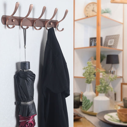 SKOLOO Coat Rack Wall Mount - Modern, Metal Wall Coat Rack with 5 Hooks, Pack of 2, Sturdy Wall Hook Rack Rail for Hanging Coat, Jacket, Clothes, Hat