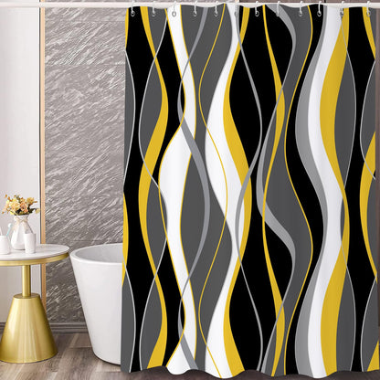 GCIREC Shower Curtain, 180x180cm, Modern Abstract Black Grey White Yellow Ombre Striped Minimalist Art Waterproof Fabric Machine Washable Bathroom