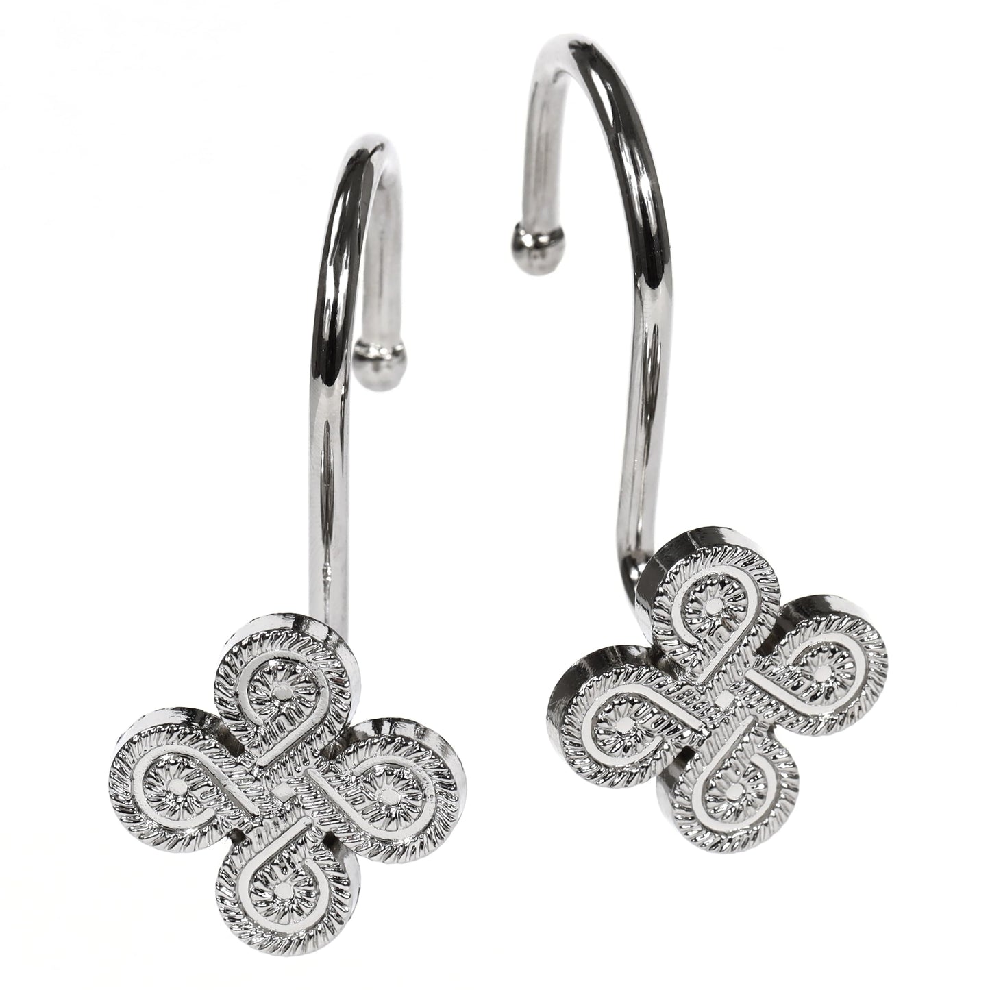 Nickel Shower Curtain Hooks Rings: Silver Rust Proof Metal Shower Hooks for Bathroom - Flower Clover Designed Decorative Curtain Rings Hangers for