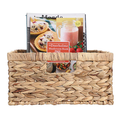 IGNPION Water Hyacinth Storage Opened Basket Living Room Decorative Baskets Woven Wicker Towel Basket with Handles Bathroom Storage Organiser Box