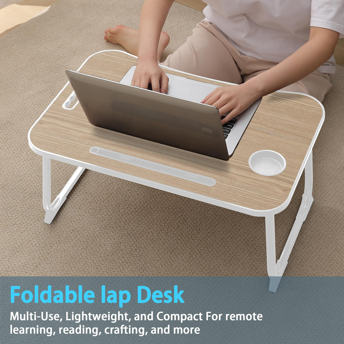 Laptop Bed Desk, Lap Desk Breakfast Tray Table for Eating, Reading, Writing, Laptop Stand for Bed, Sofa, Home and Office (Wood)