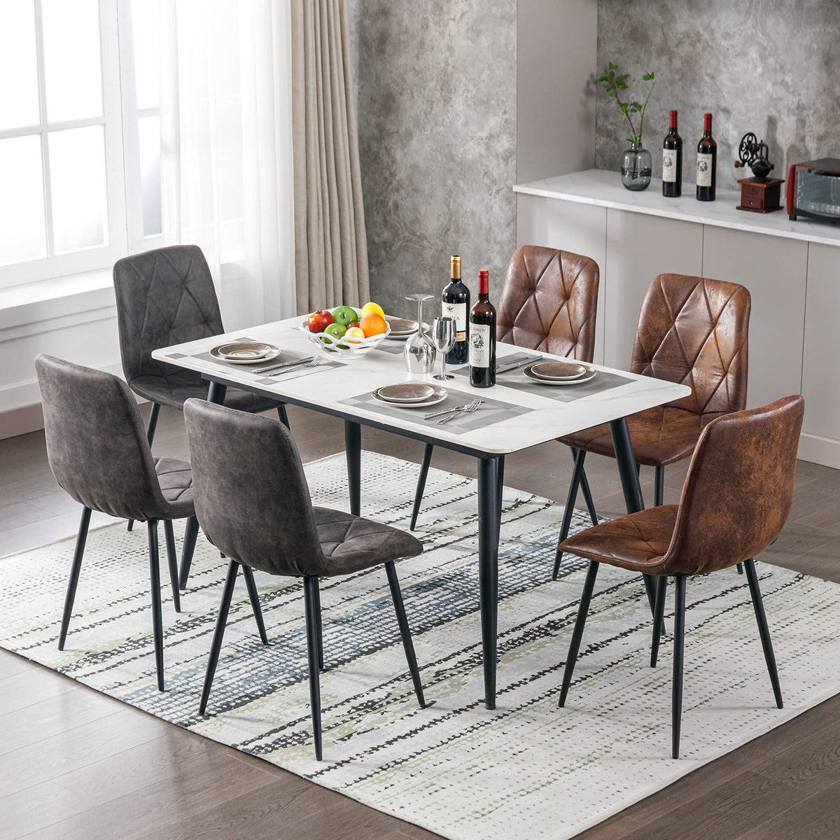 Artist Hand Set of 6 Dining Chairs for Dining Room Living Room, Vintage Faux Suede Dining Chairs with Backrest Upholstered Seat Solid Metal Legs