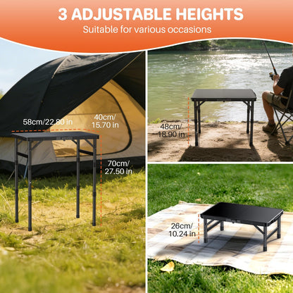 FUNYKICH Camping Table with Plastic Tabletop 58x40cm, 3 Height Adjustable Small Folding Table