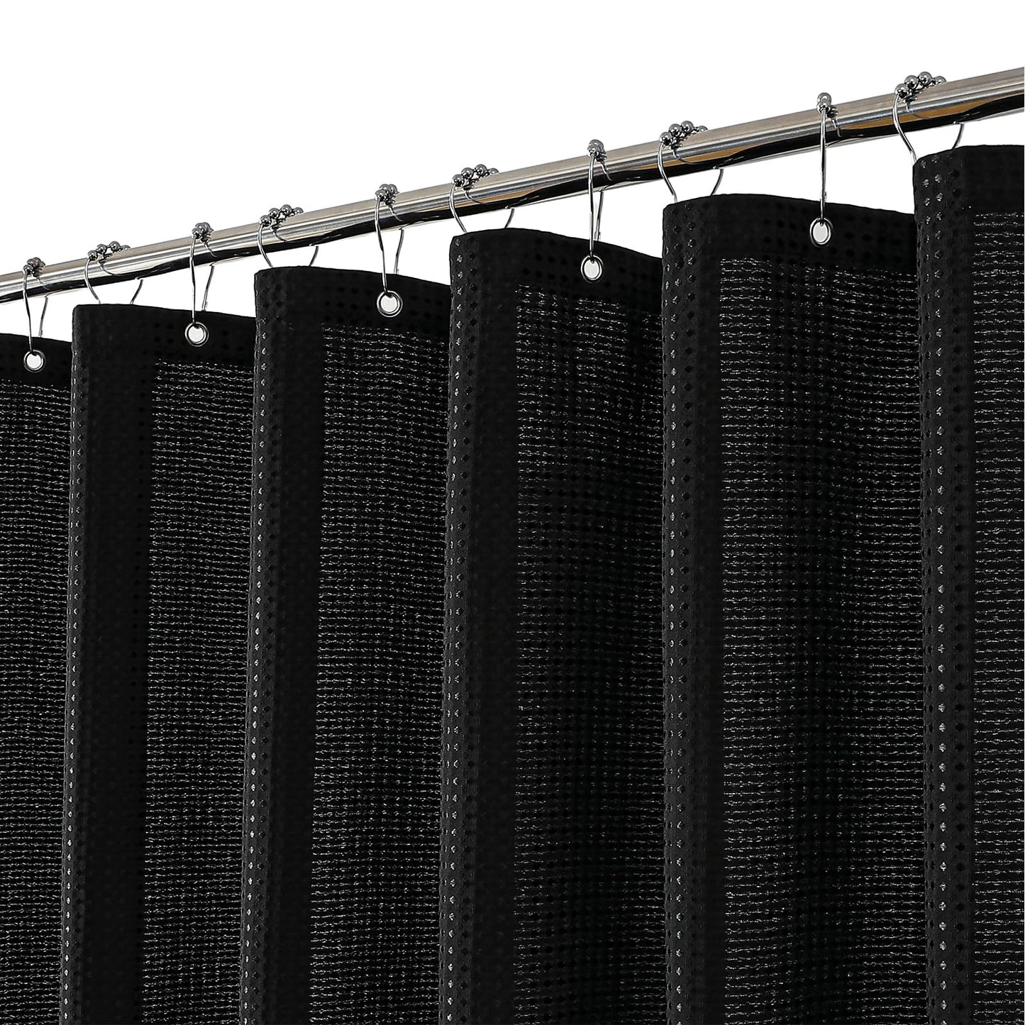 meioro Black Shower Curtain, Mould Proof and Mildew Resistant Waffle Heavy Textured Fabric Shower Curtains with 12 Hooks, 180 x 240cm Luxury Weighted
