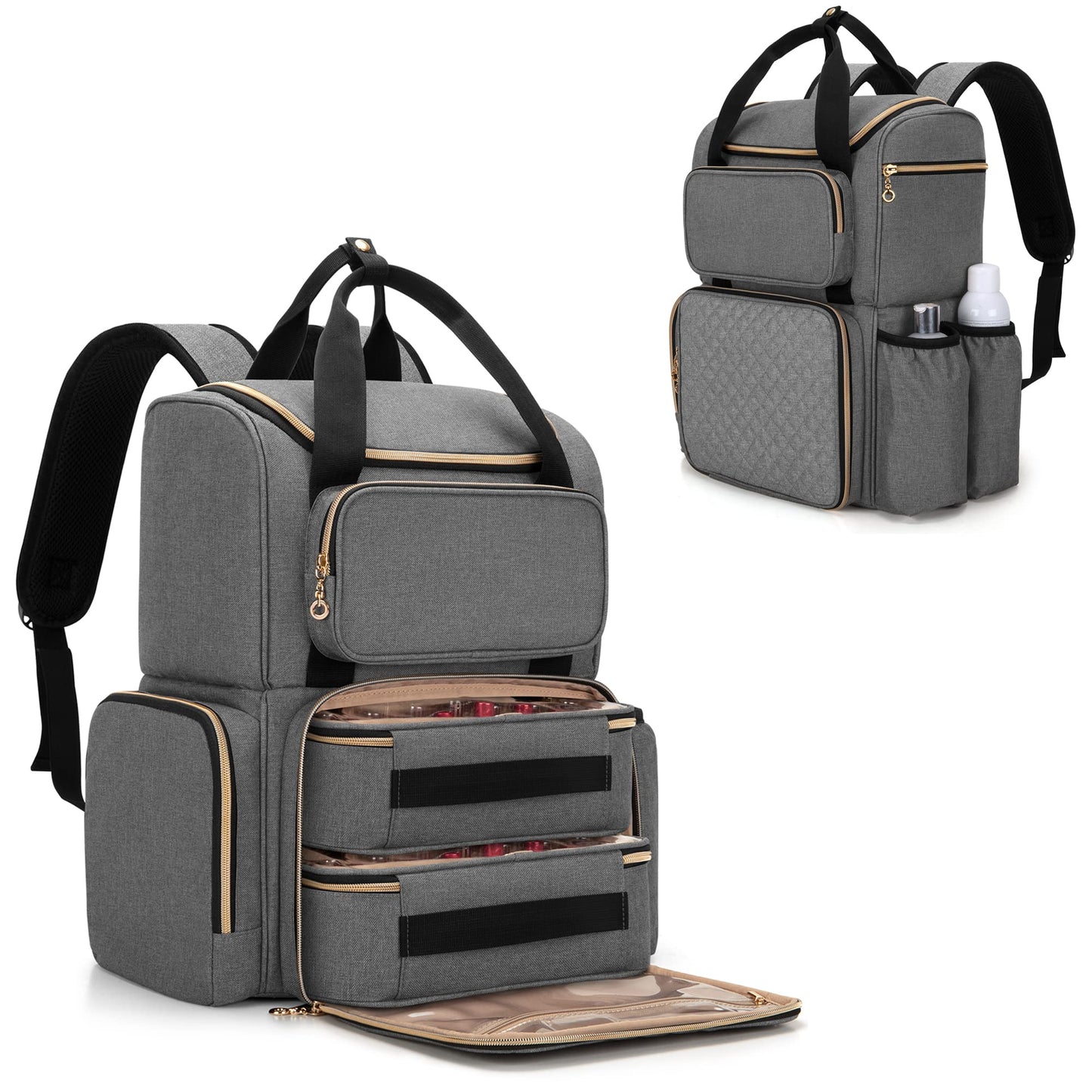 Luxja Nail Polish Organizer Backpack Holds 70 Bottles, Gray