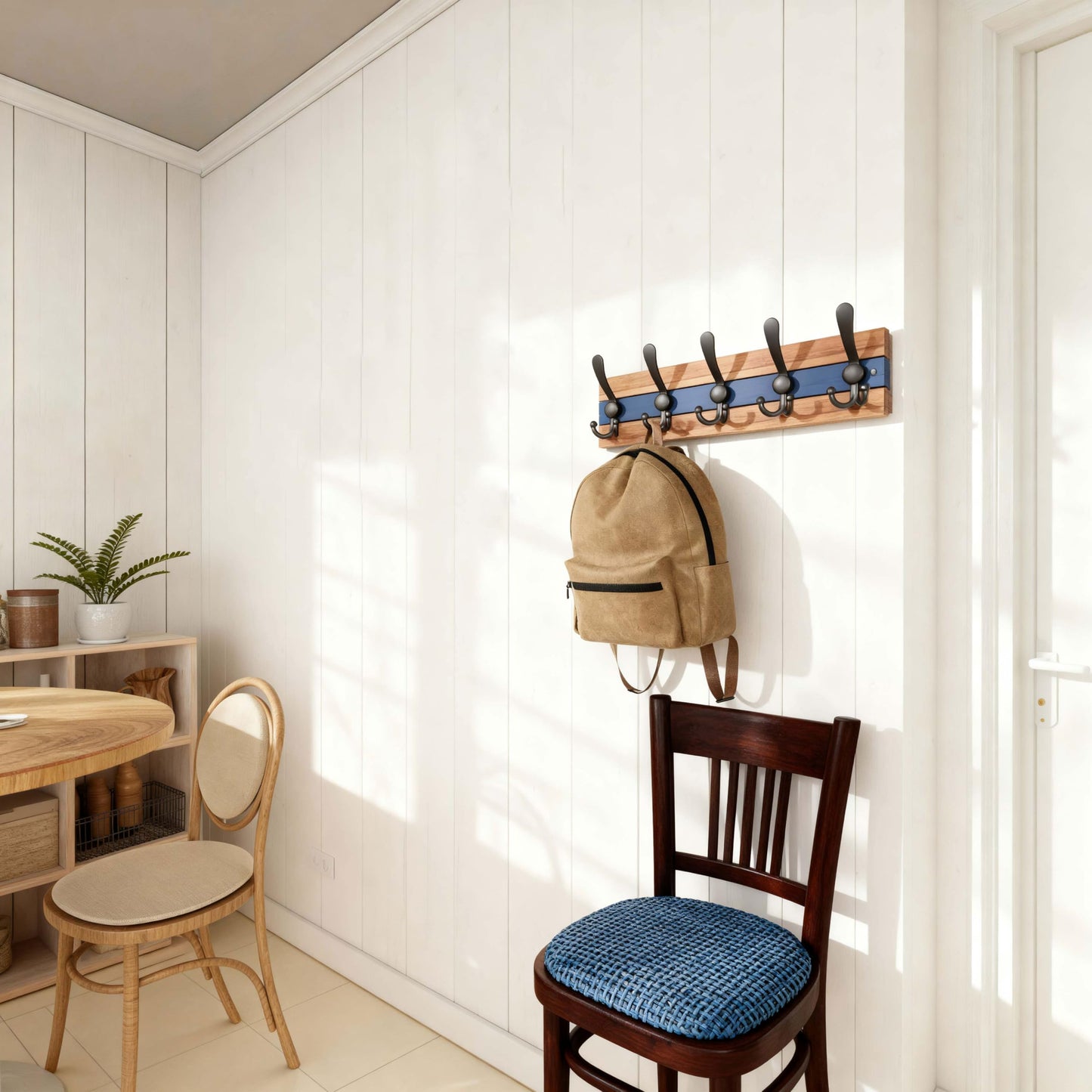 SKOLOO Rustic Wall Mounted Coat Rack - 16-7/8" Long Coat Hooks for Wall with 5 Triple Hooks for Hanging Coats, Hats or Tools