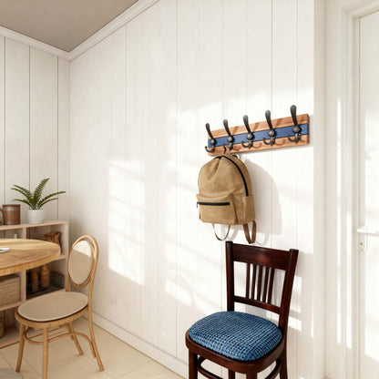 SKOLOO Rustic Wall Mounted Coat Rack - 16-7/8" Long Coat Hooks for Wall with 5 Triple Hooks for Hanging Coats, Hats or Tools