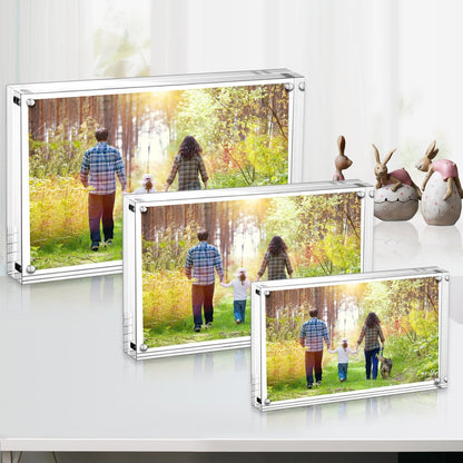 Boxalls Acrylic Photo Frame 10 x 15 cm (4 x 6 inch)-Set of 5, Double Sided Picture Frame with Magnetic, Clear Frameless Desktop Photo Block