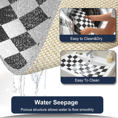 Non Slip Checkered Shower Mats 40x80CM, PVC Loofah Bath Mat for Inside Shower, Quick Dry Soft Bath Mat for Bathroom Floor