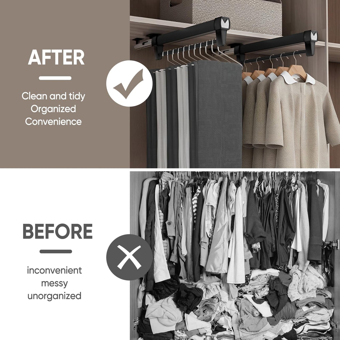 Pull Out Clothes Rail,Pull out Hanger Rail (26-61CM) Steel Adjustable Clothes Rail For Trousers Clothing Storage, Space Saving (61CM)