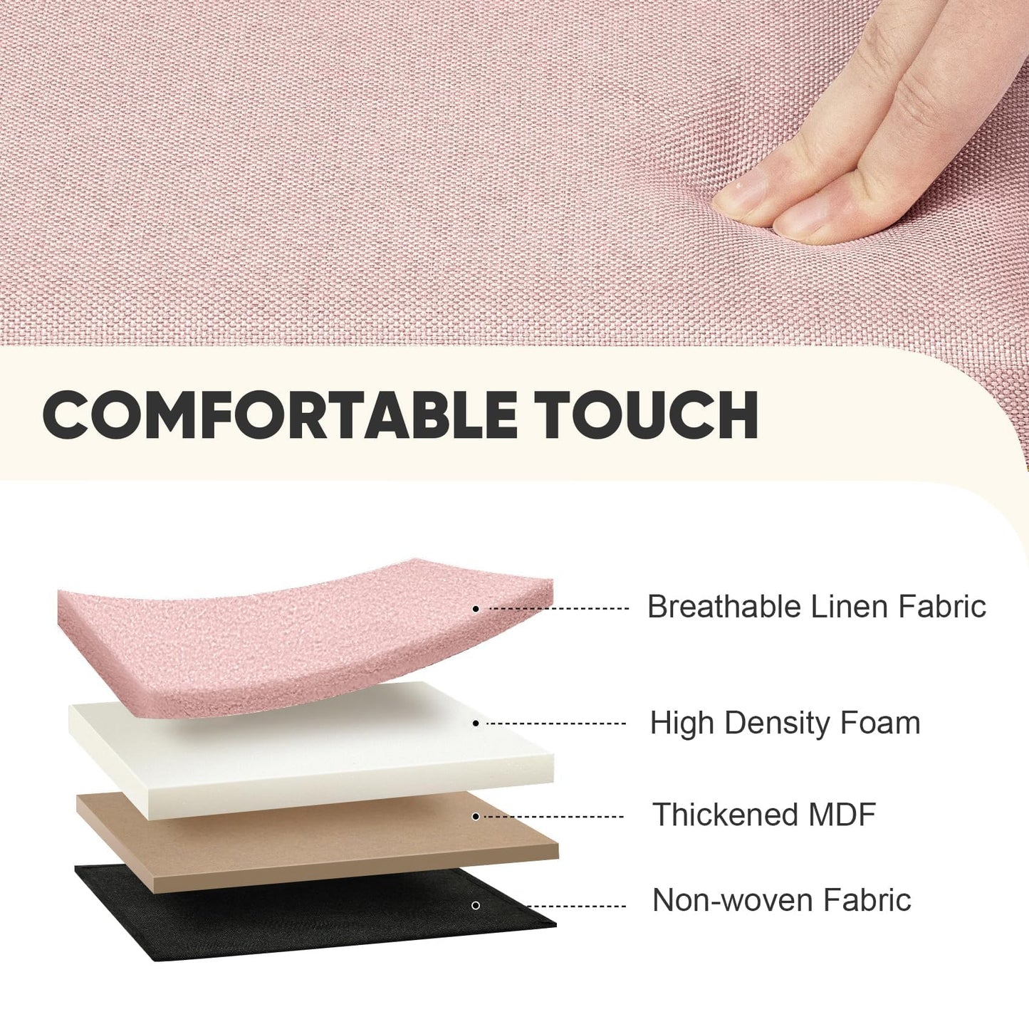 PINPLUS Folding Storage Box Ottoman, Linen Small Footstool, Pink
