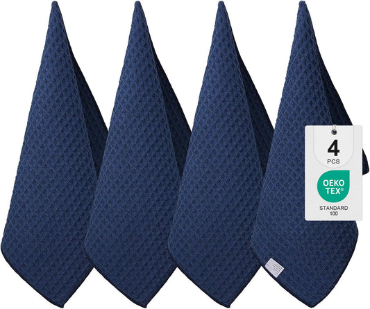 Moosfor Tea Towels, Set of 4 Microfibre Cloths, Super Absorbent Tea Towels, Soft Tea Towels, Cleaning Cloths, Kitchen Towels, 40 x 70 cm, Navy Blue