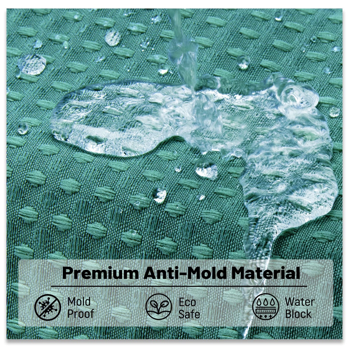 BTTN Long Waffle Shower Curtain, Waterproof, 182x200cm, Seaweed Green