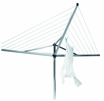 Brabantia 30m Essential Rotary Washing Line (Metallic Grey) Collapsible Umbrella System, 3 Arm Outdoor Clothes Dryer + 35mm Plastic Ground Tube