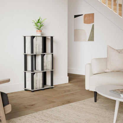 Furinno Brahms 4-Tier Storage Shelf with 3 Doors, French Oak Grey/Black