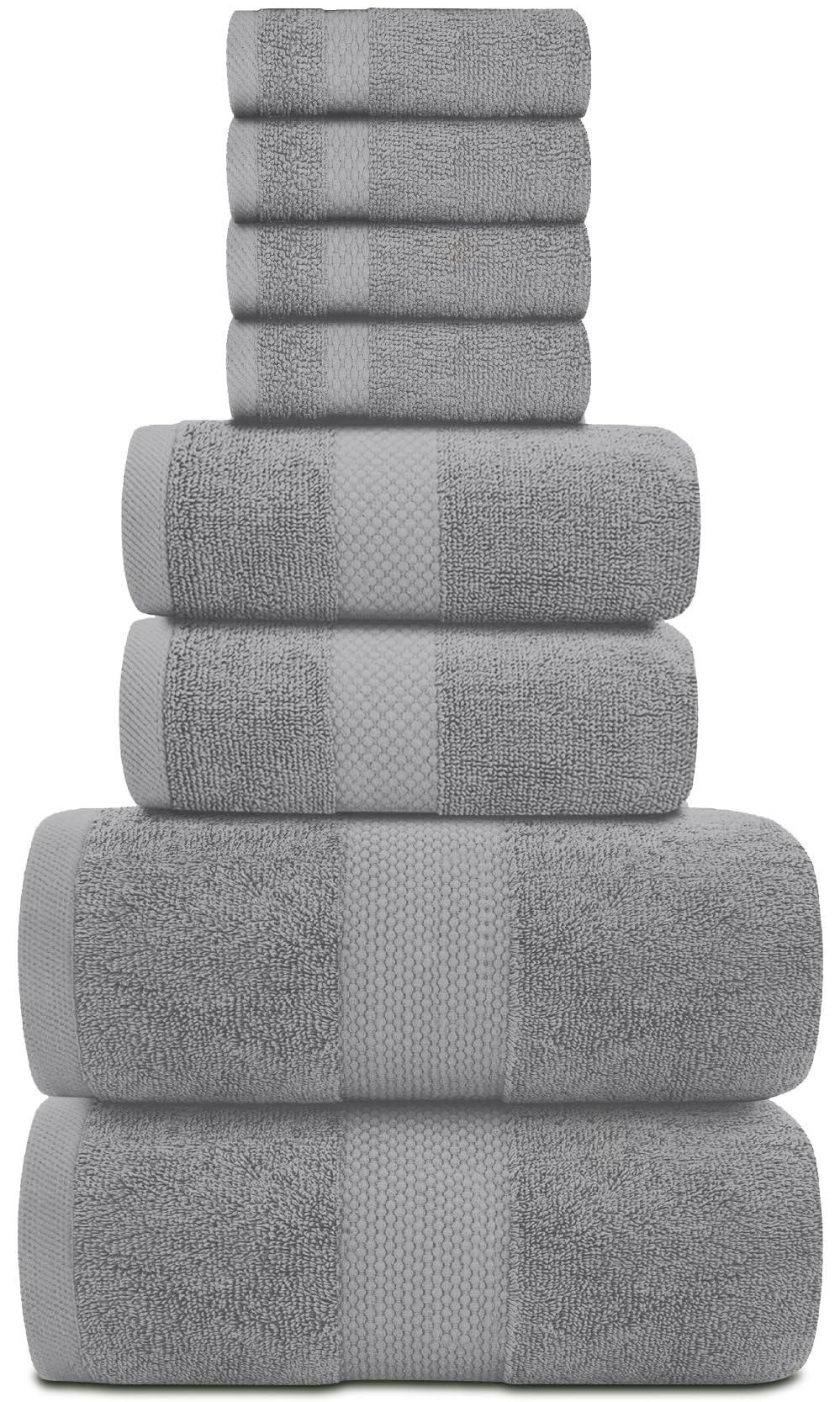 White Classic Luxury Bath Towels Set of 2 Bath Towels, 2 Hand Towels, 4 Face Towels, Light Grey 8 Pc Egyptian Cotton Towel Set, Hotel Towels Quality
