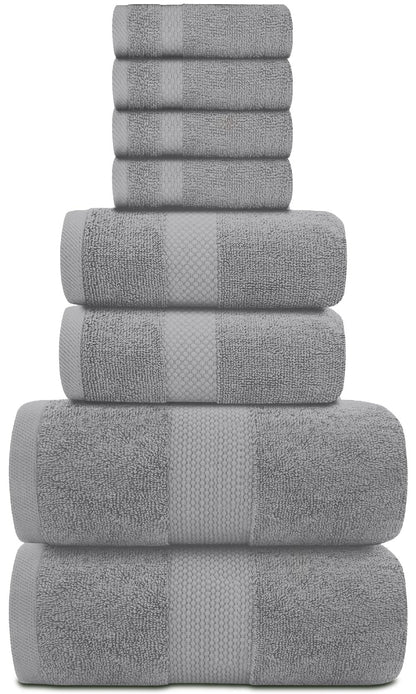 White Classic Luxury Bath Towels Set of 2 Bath Towels, 2 Hand Towels, 4 Face Towels, Light Grey 8 Pc Egyptian Cotton Towel Set, Hotel Towels Quality