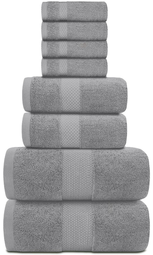 White Classic Luxury Bath Towels Set of 2 Bath Towels, 2 Hand Towels, 4 Face Towels, Light Grey 8 Pc Egyptian Cotton Towel Set, Hotel Towels Quality