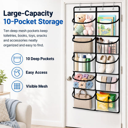 Over the Door Hanging Organiser with 10 Mesh Pockets, Closet Storage Bag