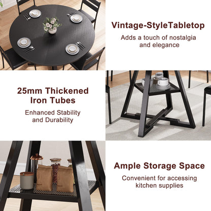 Jocoevol Round Dining Table for 2 People, Circle Dinner Table with Shelves, Space Saving Wood Kitchen & Dining Room Furniture (Black, 31 inch