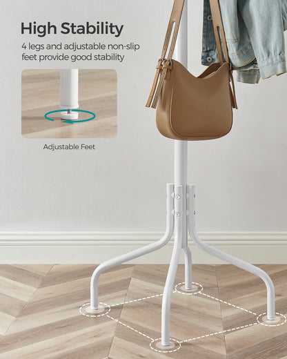 SONGMICS Coat Stand, Metal Coat Rack with 12 Hooks, 4 Legs, Hang Coats, Jackets, Hats, Bags, for Hallway Bedroom Office, White RCR031W01