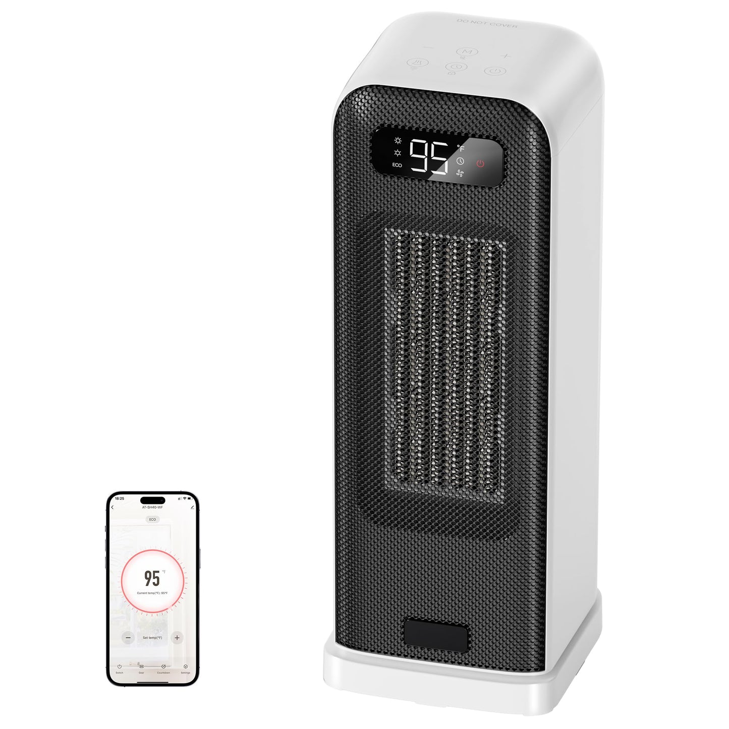 FLANUR Electric Heater, Smart Portable 1500W Energy Efficient Space Room Heater, Tower Fan Heater with WiFi & Voice Control, 12H Timer, Overheat & Tip