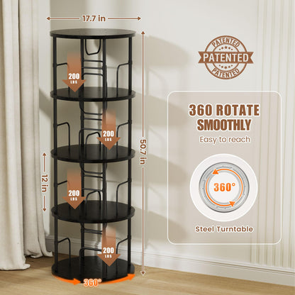 OCTORO 4 Tier Rotating Bookshelf, 360° Corner Bookshelf Tower, Round Revolving Bookcase with Adjustable Levels, Spinning Book Shelf for Home Office