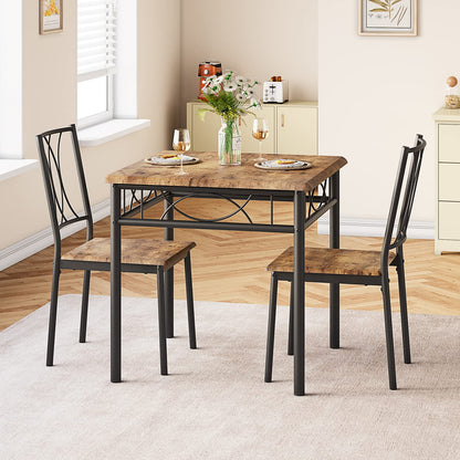 Crevyteg Space Saving Dining Table and 2 Chairs Set for Small Spaces, Compact Kitchen Table Set with Metal Frame and Modern Design for Apartment