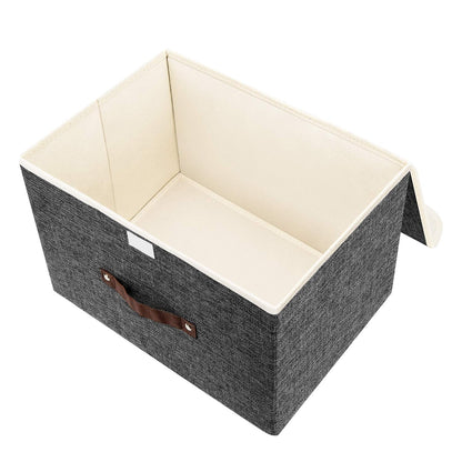TYEERS Collapsible Storage Box with Lid, Fabric Storage Box for Clothes, Wardrobe Storage, 38x25x25 cm, Set of 2, Black