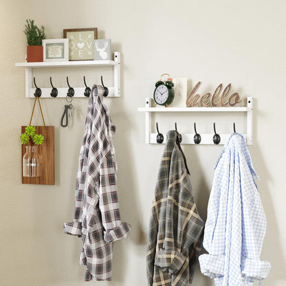 AMBIRD 87cm Wooden Wall Coat Hooks with Shelf - Stylish and Practical Wall-Mounted Storage - 10 Hooks for Hanging Coats, Hats, Keys, Bags, Scarves