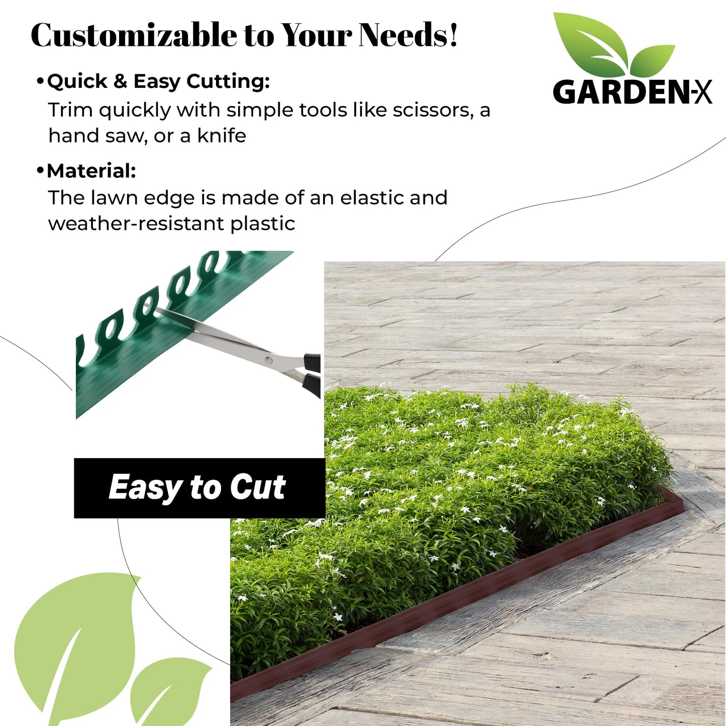 GARDENIX Lawn Edging 6cm high - 33ft long Brown Flexible Garden Edging Border with Easy Dig Installation & Reinforced Plastic Pegs, Ideal for