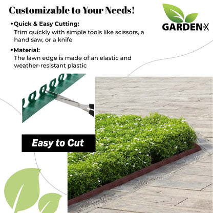 GARDENIX Lawn Edging 6cm high - 33ft long Grey Flexible Garden Edging Border with Easy Dig Installation & Reinforced Plastic Pegs, Ideal for