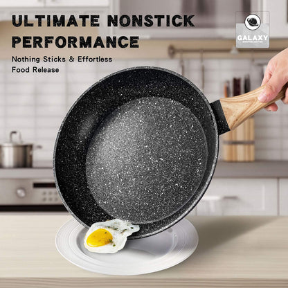 MICHELANGELO Frying Pan with Lid 28cm, Non Stick Frying Pan 28cm with Bakelite Handle, Frying Pan with Stone-Derived, Induction Frying Pan 28cm