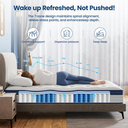 BedStory Single Mattress 3FT, 7.8 Inch Hybrid Mattress, 7-Zone Mattress with Breathable Foam and Individually Pocket Sprung Firm- Extra Lumbar