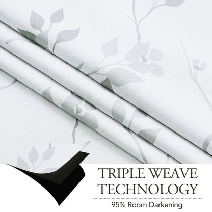 Beauoop Grey Floral Blackout Curtains for Bedroom Living Room 54 Inch Drop Leaf Print Eyelet Curtain Botanical Thermal Insulated Noise Reducing Drapes