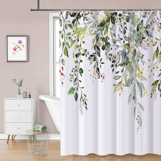 REZAYMRS Flower Shower Curtains with 12 Hooks, Polyester Waterproof Shower Curtain for Bathroom, Weighted Hem, Bathtubs, Hotel Curtain, Machine