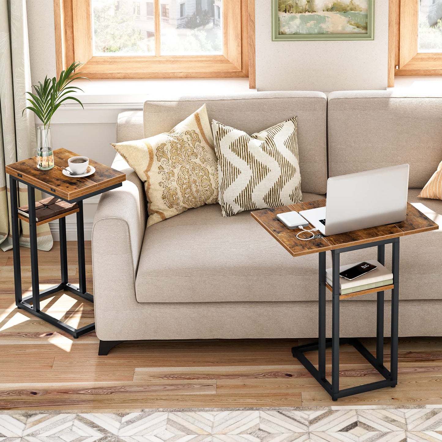 HOOBRO C Shaped Side Table, Foldable Sofa Side Table, Bedside Snack Table, Laptop Holder Table for Sofa, Small Spaces, Small Coffee Table, Living