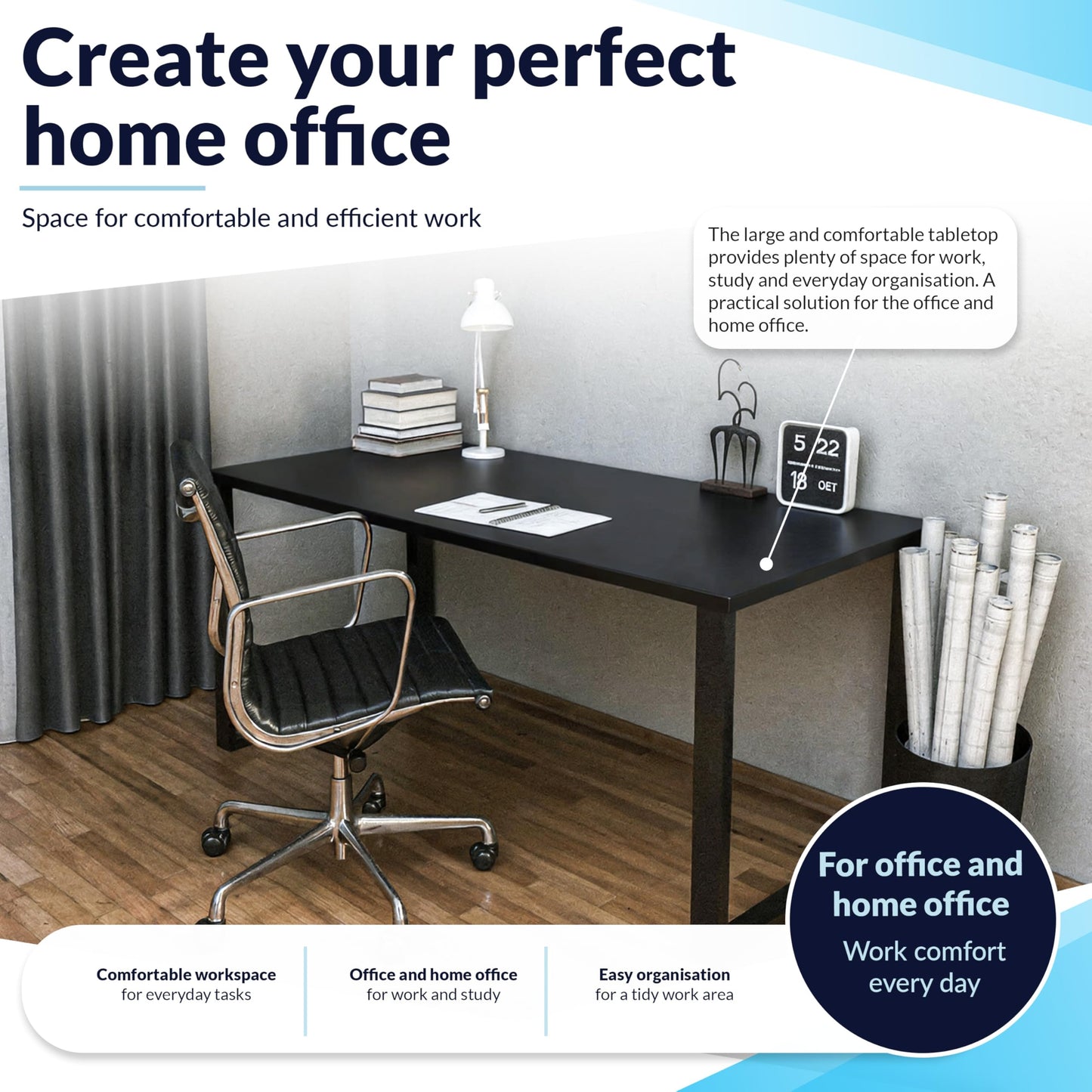POKAR Table Top 120x80 cm | Desk Top 25 mm Thick | Perfect for Height Adjustable Standing Desk or Dining Table DIY | Durable Laminated Table Top