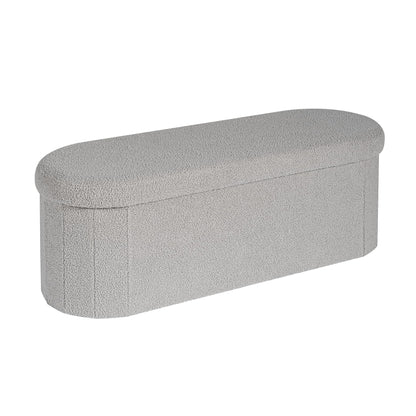 PINPLUS Foldable Oval Ottoman Storage Bench, Grey, 110x38x38 cm
