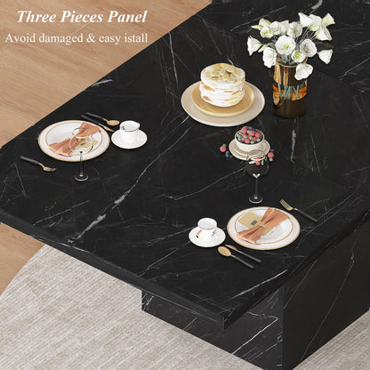HSH Dining Table Modern Rectangle Kitchen Dinner Table 140cm Black Marble