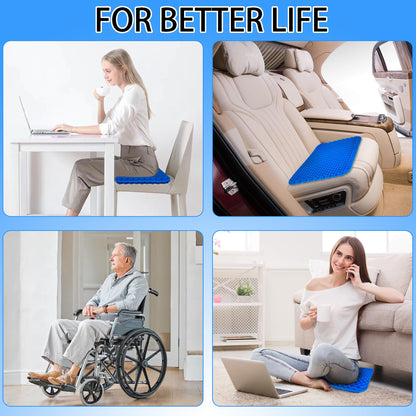 PICKSMOCUB Gel Seat Cushion Large Ergonomic Honeycomb Cooling Gel Cushion with Removable Washable Cover Anti Slip Pressure Relief for Office Chair