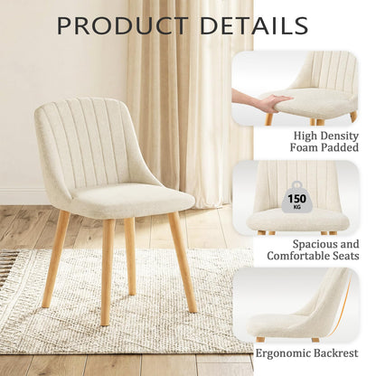Goeurvant Dining Chairs Set of 4 Upholstered Armchairs with Wooden Legs Kitchen Chairs for Living Room, Beige-Chenille