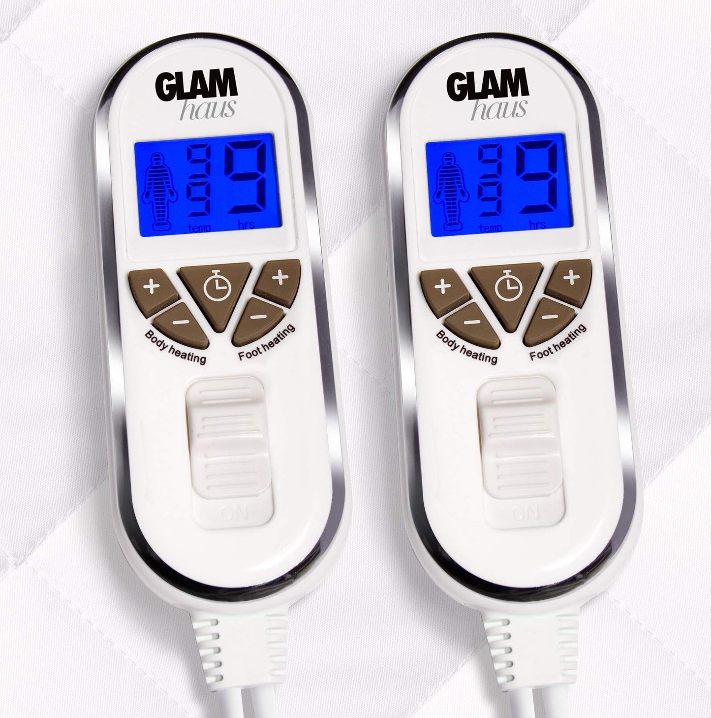 GlamHaus Super King Size Electric Blanket Dual Control - Fitted Mattress Fitted Bed Under Cover With Elasticated Skirt - Premium White Diamond Quilted
