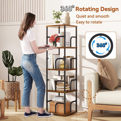 IBUYKE 5 Tier Rotating Bookshelf,Square Bookcases,Brown TBC004H
