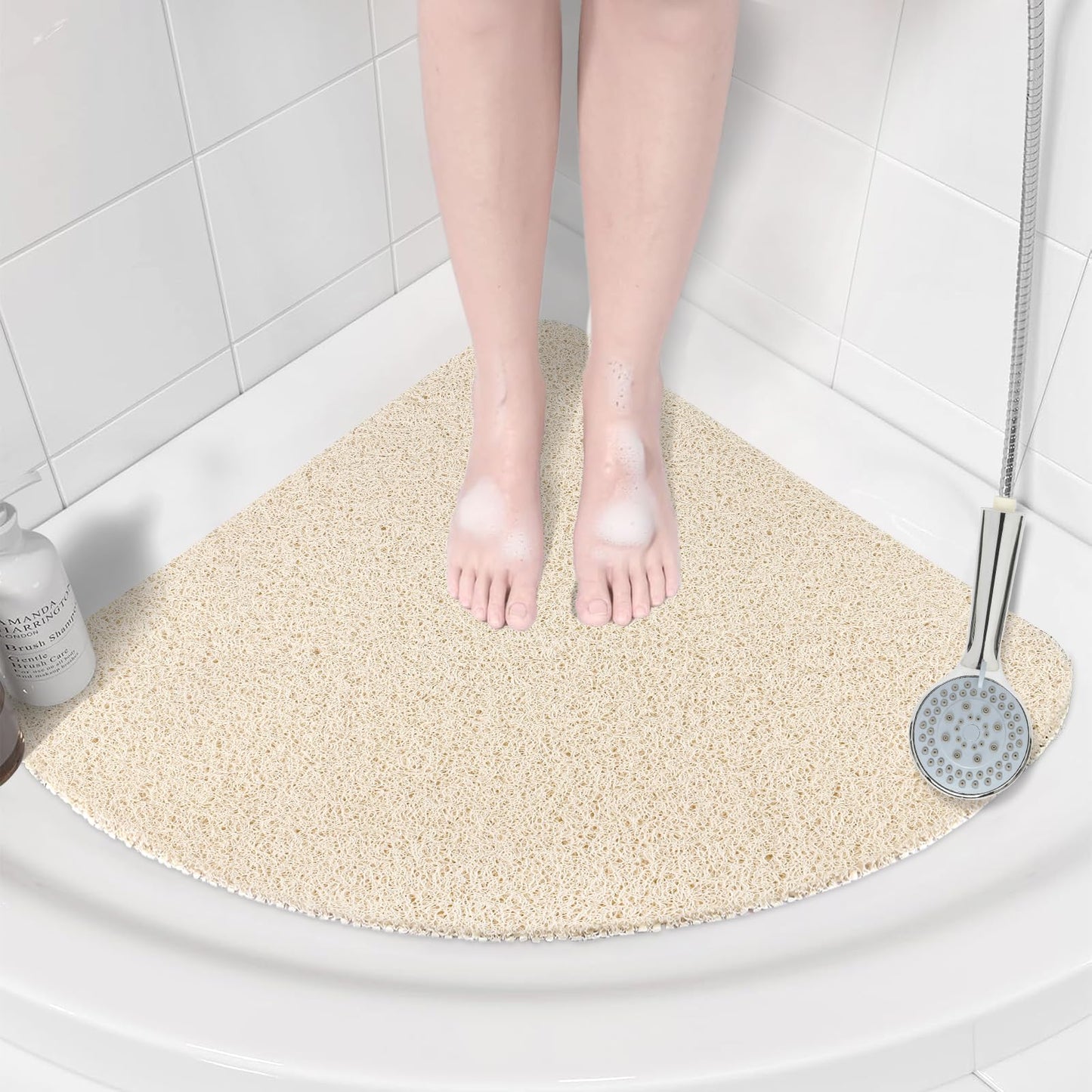 Corner Shower Mat Non Slip: Anti Mould Bath Mat - 53 x 53 cm Loofah Shower Mats for Inside Shower- Anti Slip Bath Mat for Inside Bath Beige Quadrant