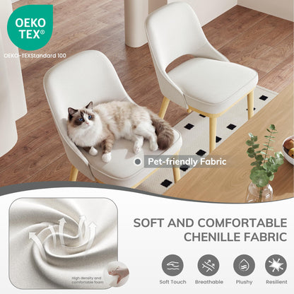 Dining Chairs Set of 6, Upholstered Dining Room Chairs with Chenille Fabric, Ergonomic Backrest, High Density Cushion & Rubber Wood Frame