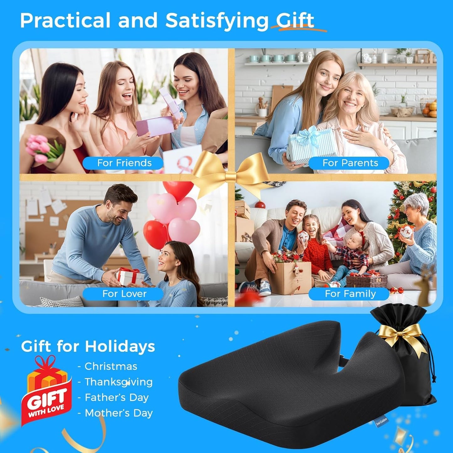 Niceeday Car Seat Cushion for Long Drives – Memory Foam Seat Pad for Lower Back, Height Booster & Posture Support, Universal Cushion for Car, Truck